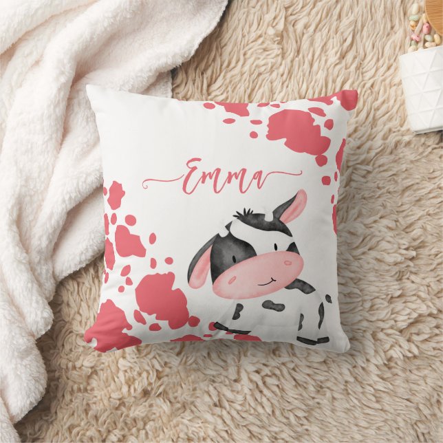 Coussin Pépinière de vache rose motif nom personnalisé (Couverture)