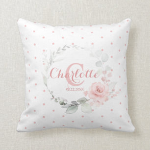 Coussin Pépinière Pois florale rose