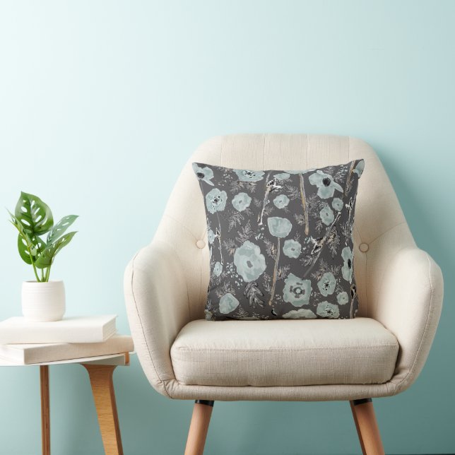 Coussin Pépites bleu noir aquarelle motif floral (Chaise)