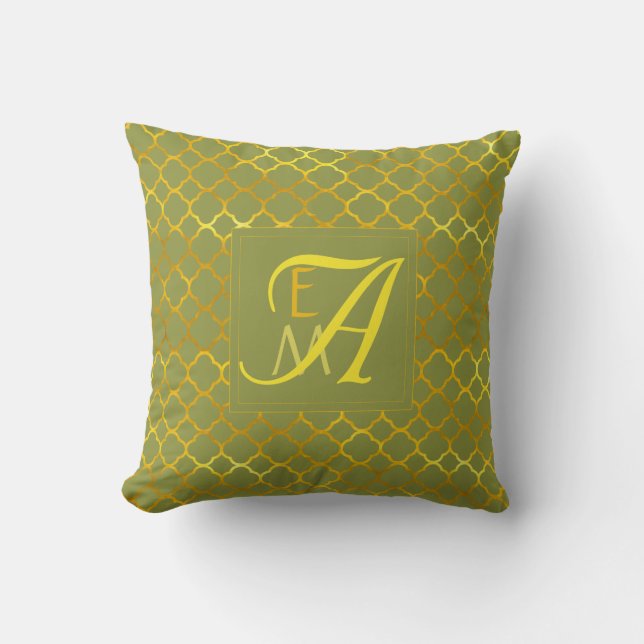 Coussin Pepper Stem Quatrefoil MONOGRAM Vert Mariage Or (Recto)