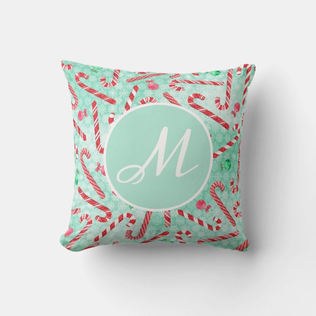Coussin Peppermenthe Sucre de canne de Noël Monogramme (Recto)