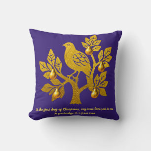 Coussin Perdrix dans un arbre à poires violet or Noël
