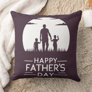 Coussin Père marchant avec deux enfants silhouette de lune