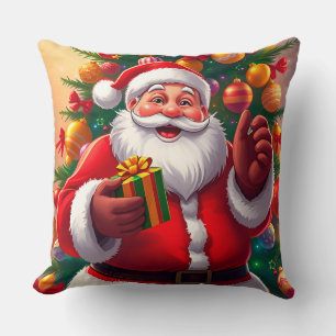 Coussin Père Noël avec sapin de Noël et cadeaux