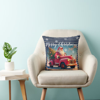 Coussin Père Noël avec vieux camion rose