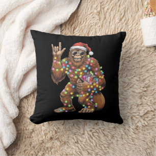 Coussin Père Noël Bigfoot Lumières de Noël Rock Drôle 