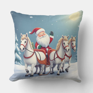Coussin Père Noël chevauchant un traîneau dirigé par des c