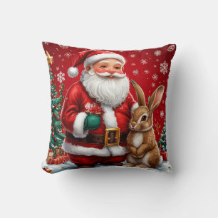 Coussin Père Noël classique avec lapin