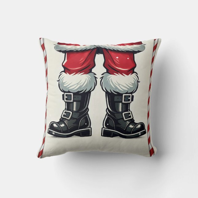 Coussin Père Noël cool en Bottes noires Noël (Verso)