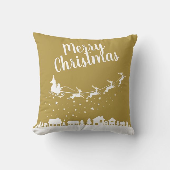 Coussin Père Noël de traîneau et rennes volant au-dessus d (Recto)