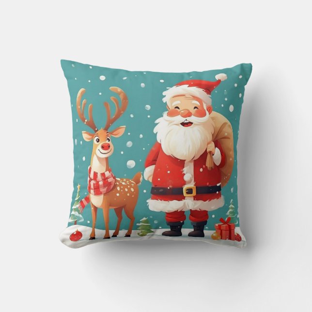 Coussin Père Noël et Reindeer fêtent Noël (Recto)