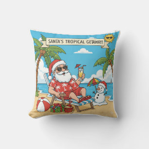 Coussin Père Noël et Snowman à la plage