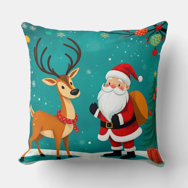 Coussin Père Noël Festif avec rennes (Recto)