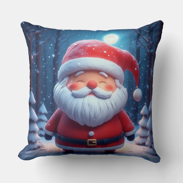 Coussin Père Noël Gai Dans La Forêt Neige (Recto)