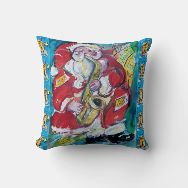 COUSSIN PÈRE NOËL JOUER SAX, OWLS ET ÉTOILES FÊTE DE NOËL (Recto)