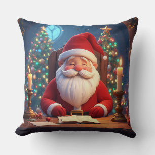 Coussin Père Noël lisant un livre à la lumière d'une bougi
