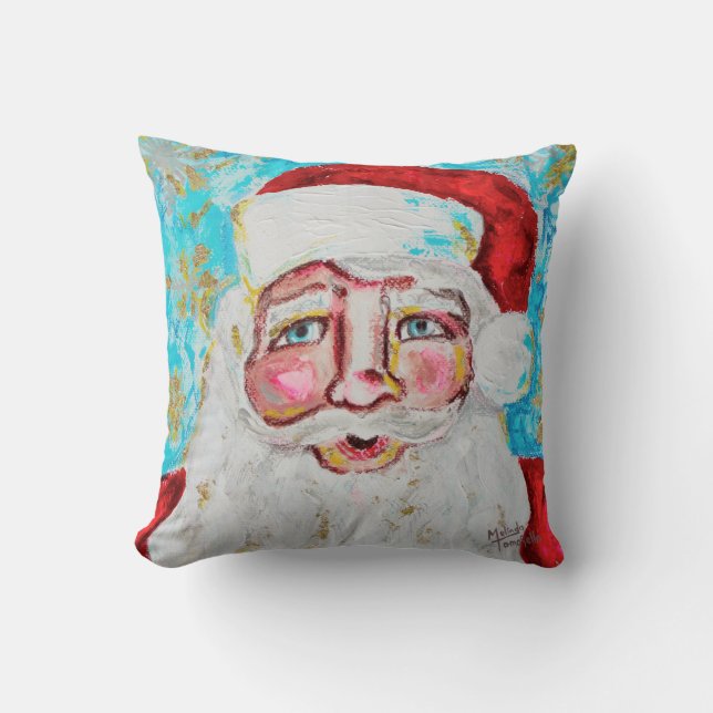 Coussin Père Noël moderne 16 pouces x 16 pouces (Recto)