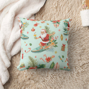 Coussin Père Noël Noël en juillet à la plage surfeur