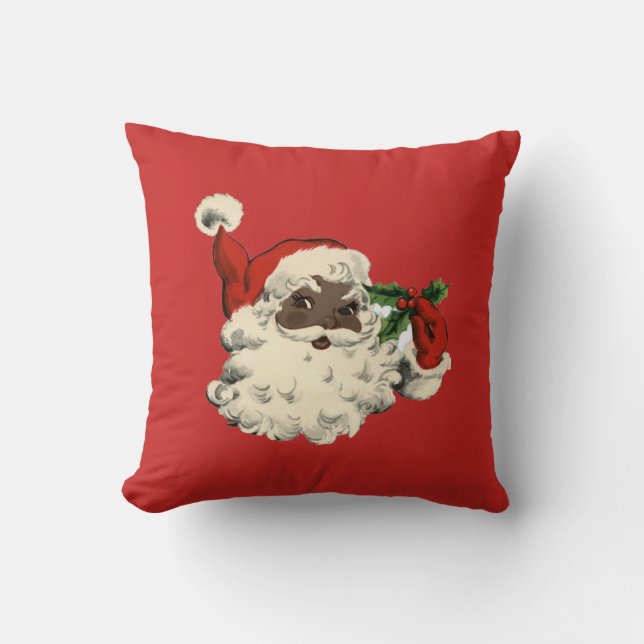 Coussin Père Noël noir avec le houx (Recto)