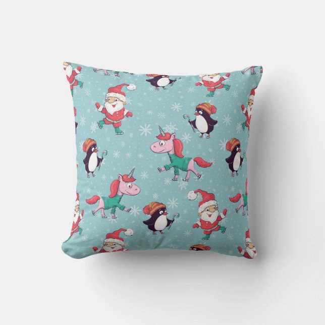 Coussin Père Noël Penguin Et Motif Unicorn (Recto)