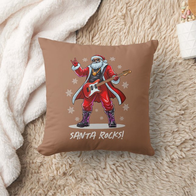 Coussin Père Noël Rocks ! Funny Père Noël jouant de la gui (Couverture)