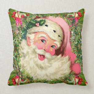 Coussin Père Noël rose vintage pour Noël