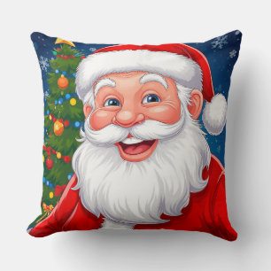 Coussin Père Noël souriant avec un chapeau rouge à Noël