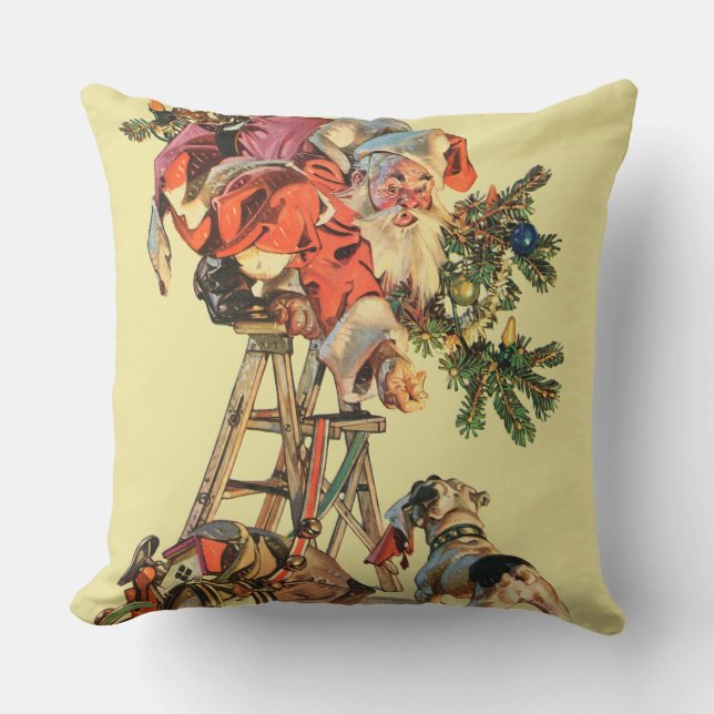 Coussin Père Noël vers le haut d'une échelle (Recto)