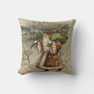 Coussin Père Noël victorien avec arbre de Noël