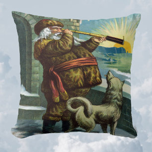 Coussin Père Noël vintage Noël télescope chien coucher de