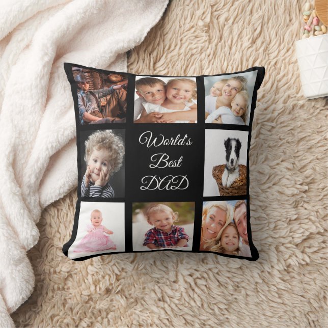 Coussin Père noir collage photo (Couverture)
