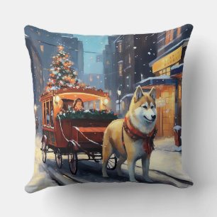 Coussin Période de fêtes d'Akita de Noël