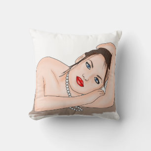 Coussin Perles   Belle Femme Bleue