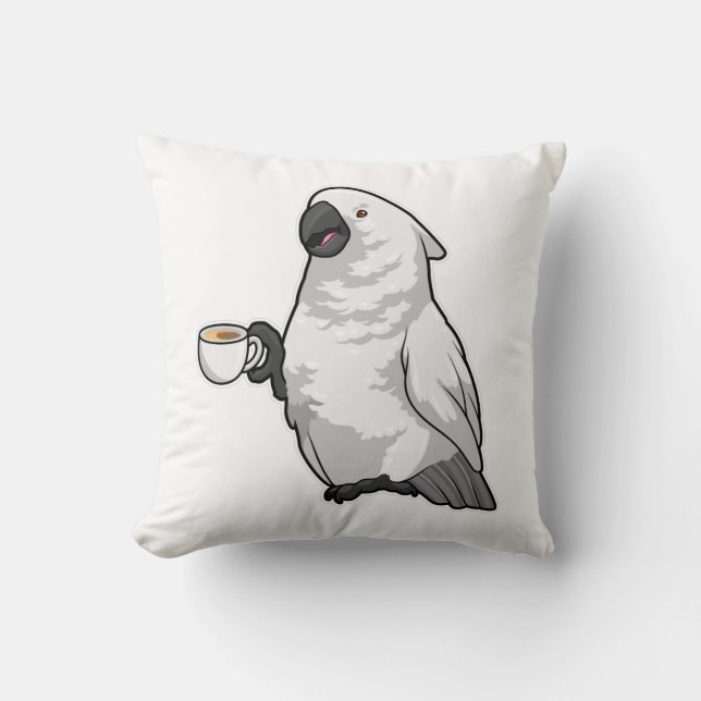 Coussin Perroquet avec tasse de café (Recto)