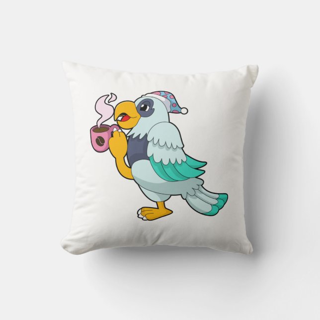 Coussin Perroquet avec tasse de café (Recto)