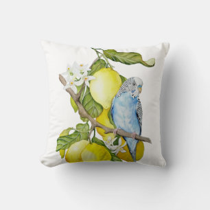 Coussin Perroquet bleu dans l'arbre à citrons - Art botani