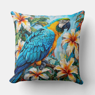 Coussin Perroquet Cacatoès avec Oiseau Tropical de Jardin