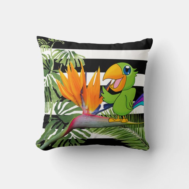 Coussin Perroquet, Caudata, Feuille De Palme, Rayures (Recto)