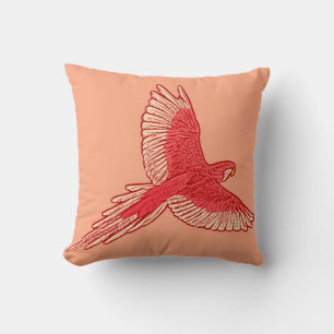 Coussin Perroquet en vol, orange corail et crème