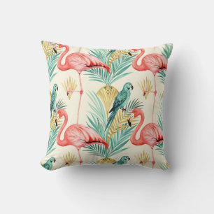 Coussin Perroquet flamant tropical Jungle