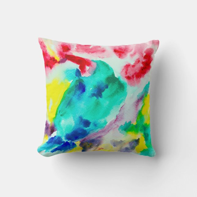 Coussin perroquet sur l'arbre, oiseau Abstrait Aquarelle b (Recto)