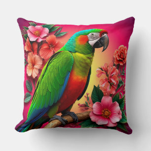 Coussin Perroquet vibrant perché sur une branche