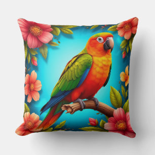 Coussin Perroquet vibrant perché sur une branche