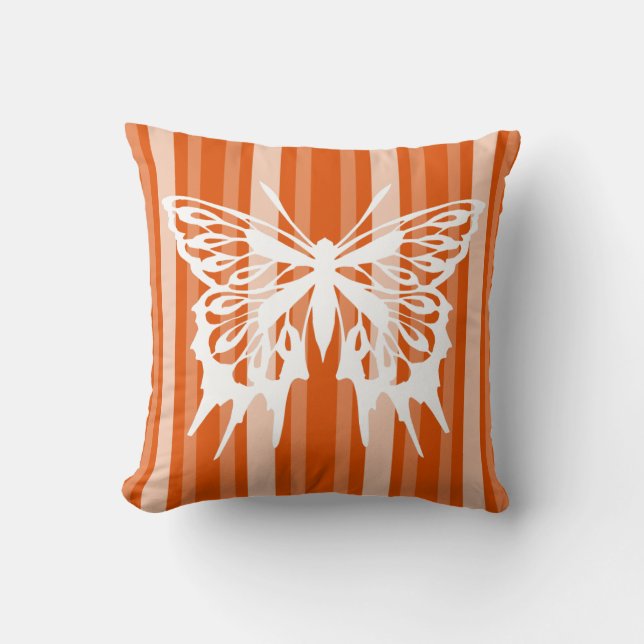 Coussin Persimmon Victorian Stripe avec Papillon (Recto)
