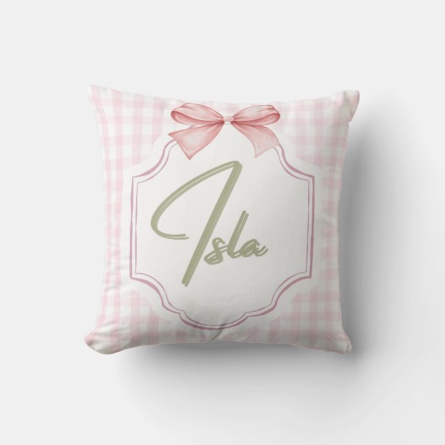 Coussin Personalisé Isla Baby Girl Nursery Bow&En vichy (Recto)