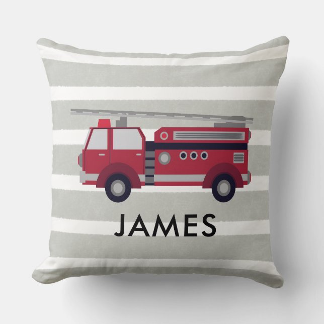 Coussin Personalised Name Red Fire truck Cushion (Recto)