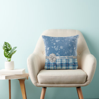 Coussin Personaliza Navidad Elegante Cuadriculado Azul 