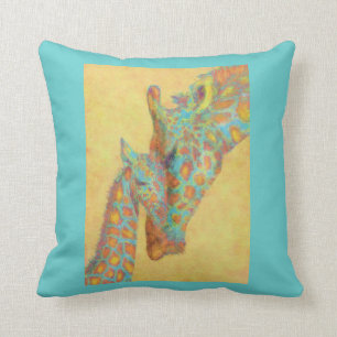 Coussin personalizable de girafes d'Aqua et d'or