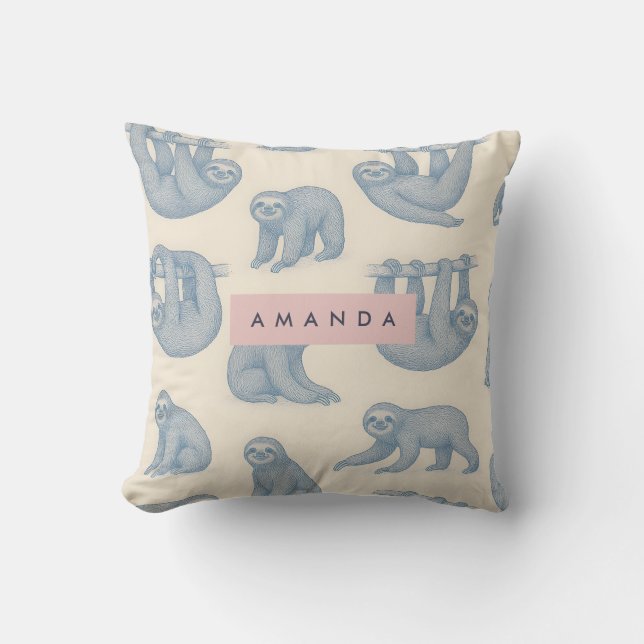 Coussin Personalized Charming Elegant Blue Sloth Pattern (Recto)