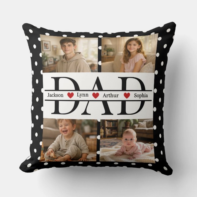 Coussin Personalized Dad Photo Collage & Kids Name (Recto)